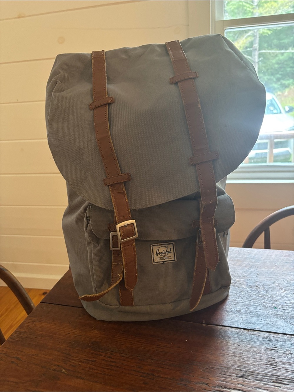Herschel Supply Company Gray Canvas Backpack with Brown Leather Straps